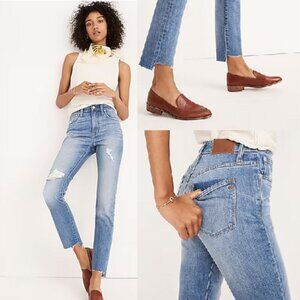 Madewell The High-Rise Slim Boyjean Step Hem Slim Boyfriend Distressed Jeans 24